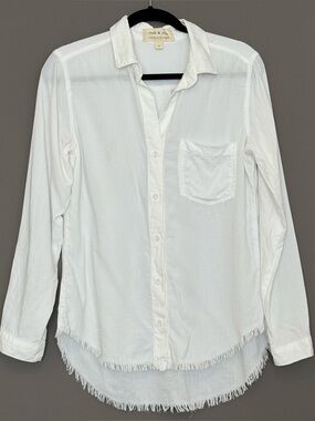 Cloth & Stone Button Down Sheer LS Shirt Womens S Boho Festival Frayed Hem